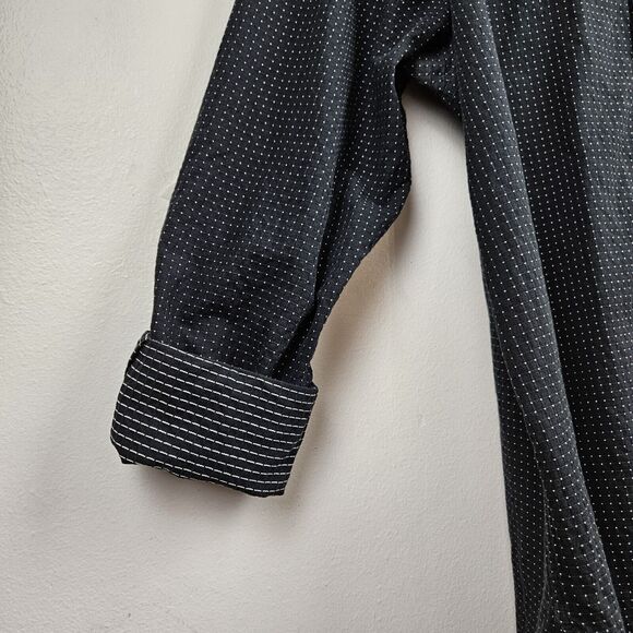 Michael Kors Mens XL Dress Shirt Black White Dot Button Up Long Sleeve - Picture 6 of 16